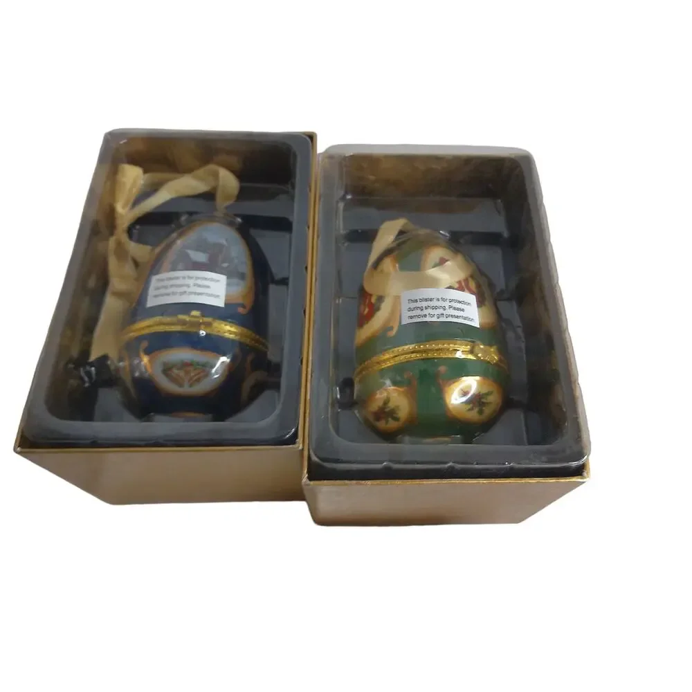 Vintage Mr Christmas Valerie Par Hill Musical Egg Ornament Boxed SET OF 2 READ